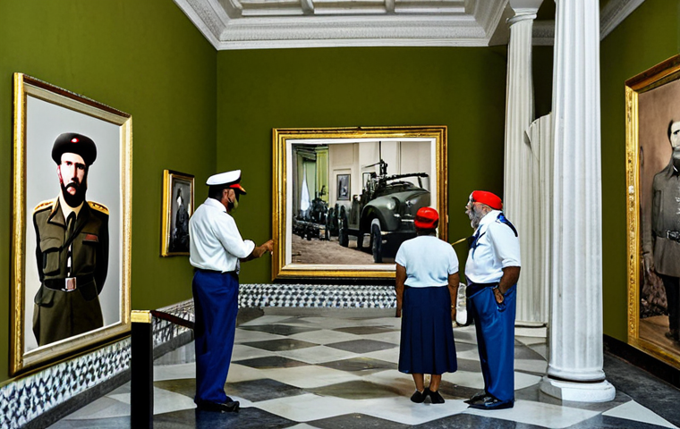 Revolution Museum**

"Inside the Revolution Museum, Havana, Cuba. Exhibits include photos of Fidel Castro and Che Guevara, revolutionary artifacts, and historical weapons. The interior features grand colonial architecture. Safe for work, appropriate content, fully clothed visitors observing the displays. Perfect anatomy, correct proportions, natural pose, professional photography, high quality, modest attire, family-friendly."

**