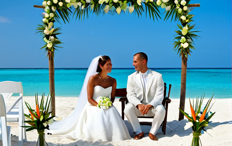 쿠바에서 결혼하는 외국인의 절차 - Beach Wedding Ceremony**

"A joyous Cuban beach wedding ceremony, daytime, clear blue sky, turquoise...