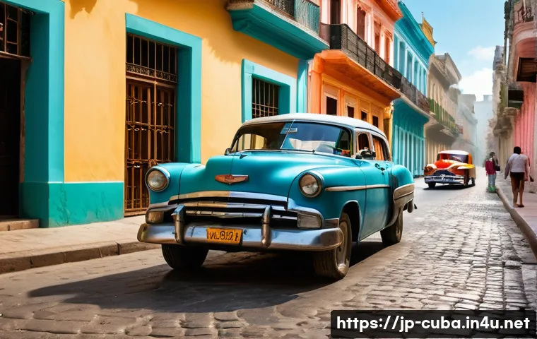 쿠바에서 기념 촬영하기 좋은 장소 - A vibrant street scene in Old Havana featuring rows of pastel-colored colonial buildings bathed in s...