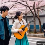 미국과 쿠바 관계 변화 - A vibrant scene depicting cultural exchange between young Japanese and Cuban people in a modern urba...