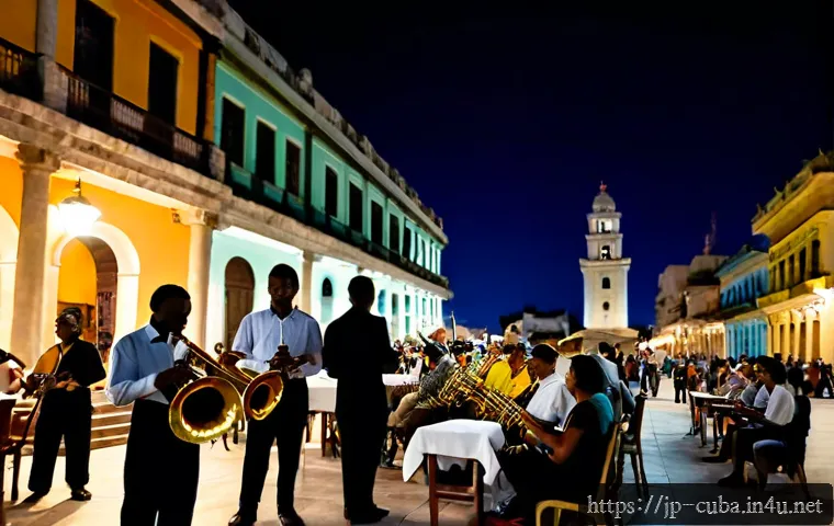 쿠바에서 열리는 재즈 페스티벌 - Photorealistic evening jazz festival in Havana, Cuba, a talented Afro-Cuban trumpet player performin...