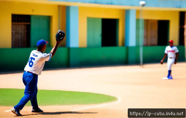 쿠바에서 인기 있는 스포츠 - Photorealistic Cuban baseball scene at a sunny neighborhood ballpark in Havana, diverse adult player...